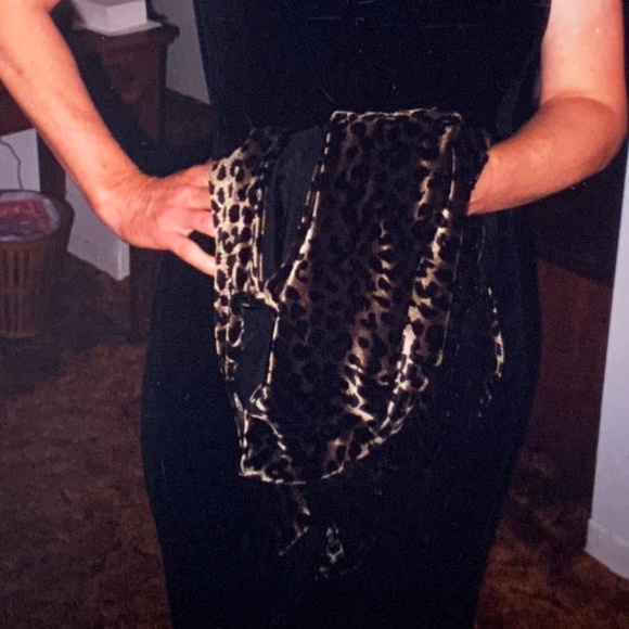 Lori Weidner Designer Black Velvet Evening Dress with Fringed Animal Print Cape - Picture 9 of 9